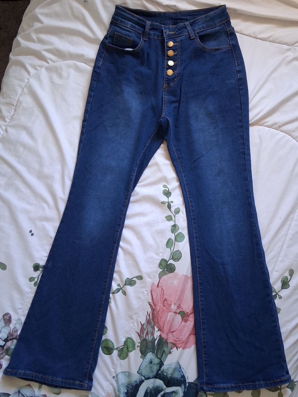 High-Rise Button-Fly Wide-Leg Jeans in Dark Blue